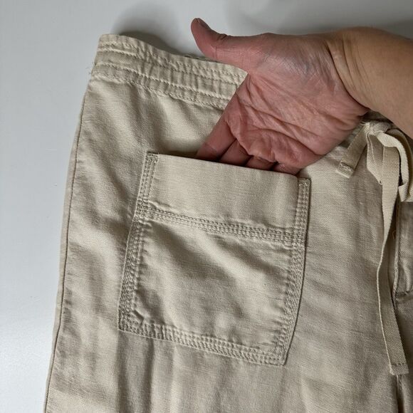 Eddie Bauer Linen Blend Pants Womens Sz 12 Beige Coastal Beach Casual Vacation - Picture 8 of 12
